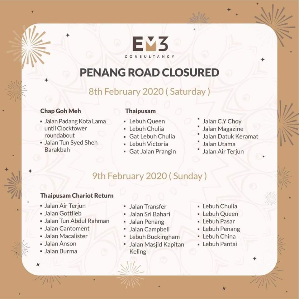 Penang Road Closured at 8th & 9th Feb